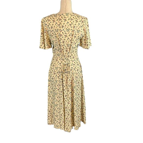 Vintage 80's Melissa Floral Midi Dress Short Sleeve Button Front Tie Back Size 8 - Picture 5 of 7